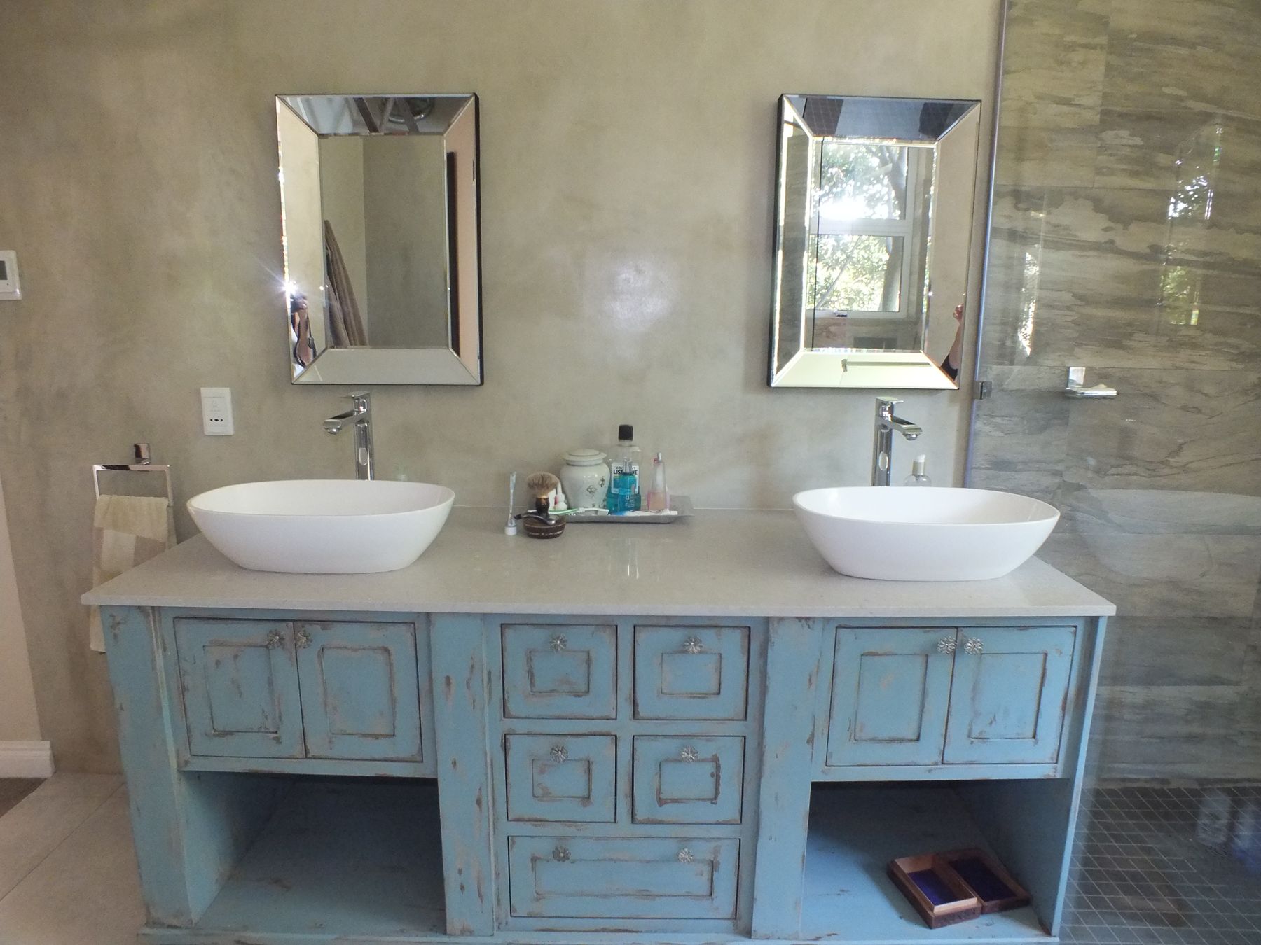 Vanity with reclaimed cabinet — House in Atholl
