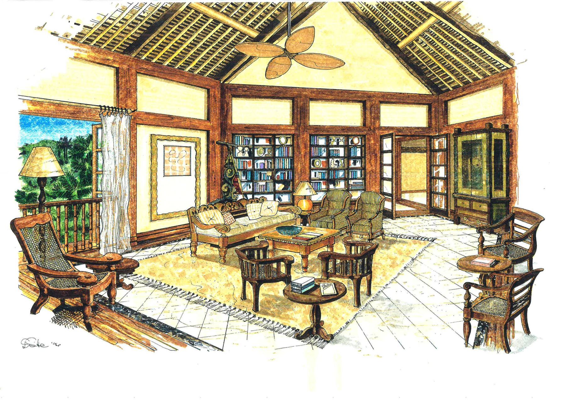 Library lounge — hand-drawn by Debby Searle