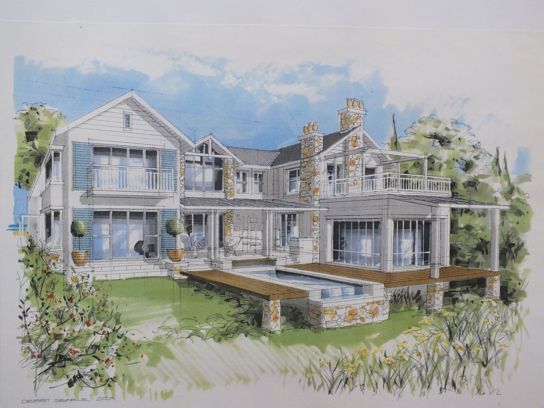 Hand-drawn artist's impression of the Simbithi house by Debby Searle